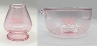 Bol à matcha japonais personnalisé pour la cérémonie du thé, bol à thé en verre martelé et accessoires, bol à matcha en verre rose avec bec verseur