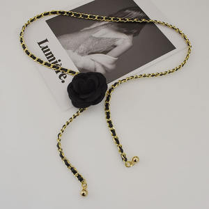 Tasarımcı kamelya çiçek vücut zincir örgü deri kumaş gül bel göbek zinciri kemerler kadın moda göbek takısı aksesuarları - Product Image 3