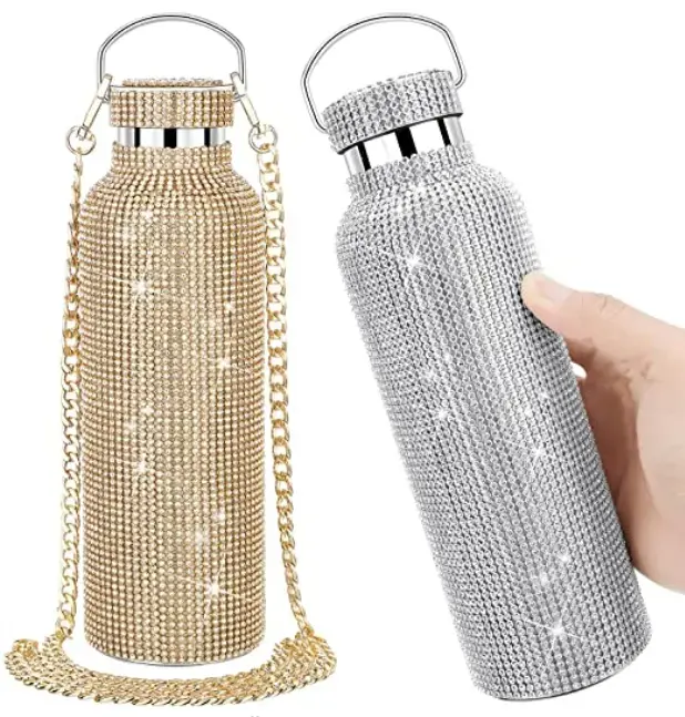 Botol air baja tahan karat, botol air berlian imitasi Bling terisolasi berlian 750ml
