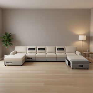 Sofá Seccional de Tela de Lino Beige Gris con Almacenamiento, Juego de Sala de Estar, Diseño Moderno Contemporáneo - Product Image 2
