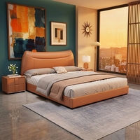 Elegantes Modernes Minimalistisches Lederbett Gebogenes Wellenförmiges Kopfteil Langlebiger Gepolsterter Rahmen Drei Schubladen Pneumatische Struktur