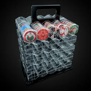 赌场级1000芯片透明丙烯酸扑克牌芯片载体外壳包括10个存储43毫米扑克牌芯片
