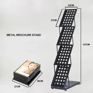 A4 Folded Steel Display Rack Brochure Holder With Handle Brochure Stand