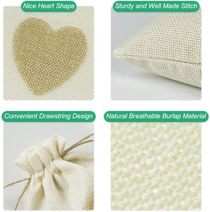 Coeur Design toile de jute cordon sacs-cadeaux pour mariage bébé douche noël-toile de jute bijoux bonbons pochettes lettre motif - Product Image 3
