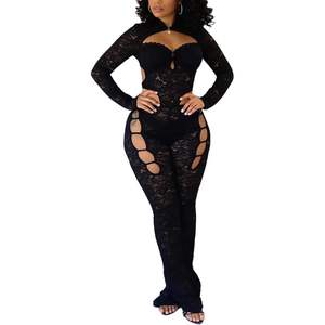 Mono de encaje personalizado 2026 para mujer, negro, transparente, con aberturas, efecto levanta glúteos, ideal para fiestas y salidas. - Product Image 5