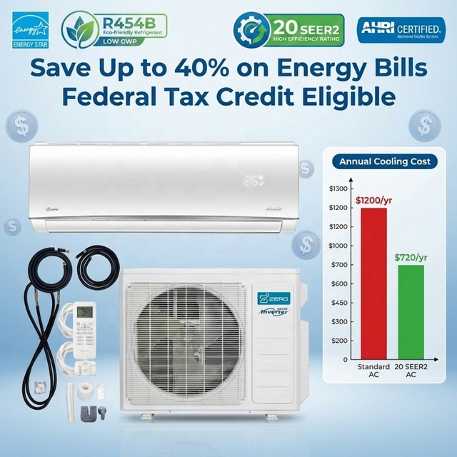 20 SEER2 Energy Star Certified Smart Ductless Mini Split Heat Pump Federal Tax Credit Eligible with Low GWP R454B Refrigerant