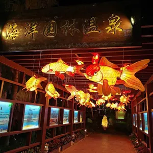 Lentera ikan sutra Cina dekorasi Festival lentera binatang Musim Semi Tiongkok Pertengahan Musim Gugur Mall belanja dekorasi pesta persegi