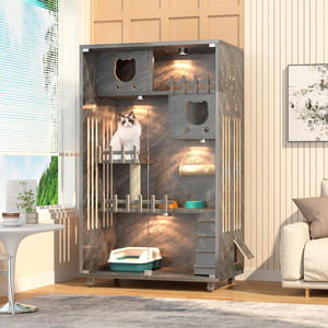 Yüksek kaliteli çok katmanlı lüks masif ağaç kedi evi çevre dostu nefes evcil hayvan taşıyıcı küçük hayvanlar yükseltilmiş kedi kafes Villa - Product Image 4