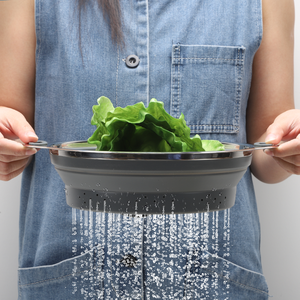 Colador plegable de silicona con fondo de acero inoxidable, cesta plegable de silicona para verduras y cocina - Product Image 2