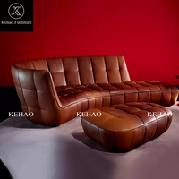 Canapé d'angle en cuir véritable de grain supérieur de meubles de salon italiens de luxe ronds en forme de L pour des hôtels de centres commerciaux