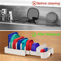 Porte-couvercle en plastique réglable à double niveau Armoires de cuisine sur pied Tiroirs Organisateur de rangement facile pour aliments et outils de nettoyage