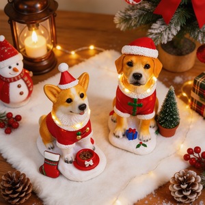 Figurines de chien de Noël musicales lumineuses, 2 styles Corgi Golden Retriever en résine avec 8 chansons de Noël, décoration de table - Product Image 3