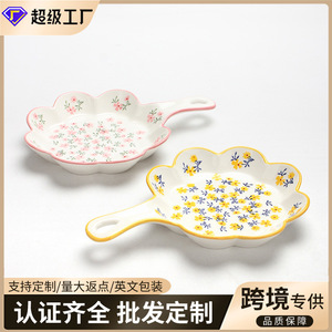 Factory direct sales of creative ceramic <b>plates</b> with handles, trendy on Instagram, perfect for breakfast, vegetable dishes, and - Product Image 3