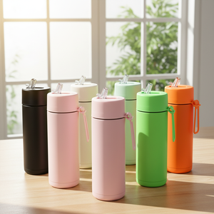 Eco Friendly 20oz Double Wall Vacuum Insulated Ceramic Coated Stainless Steel Travel Water <b>Bottle</b> with Straw Lid - Product Image 1
