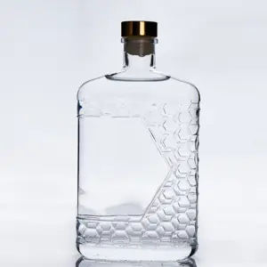 Unieke Gesneden Platte Clear Glazen Fles Lege Whisky Fles Vodka 500Ml Met Kurk Tequila Likeur Fles