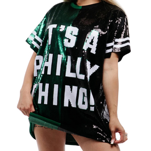 <span class=keywords><strong>Vestido</strong></span> de <span class=keywords><strong>Lentejuelas</strong></span> Personalizado de Talla Grande para Mujer, Camiseta de Fútbol Americano de Filadelfia, <span class=keywords><strong>Vestido</strong></span> de <span class=keywords><strong>Lentejuelas</strong></span> Verde con Espíritu de Equipo, Es una Cosina de Filadelfia - Product Image 1