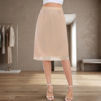 TAOP&ZA Nouvelle Collection Printemps 2026 Jupe Mi-Mollet Coupe Évasée Taille Haute en Satin avec Bordure en Dentelle, Style Vintage Européen et Américain, Anti-Boulochage