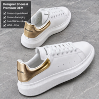 Chaussures de luxe pour hommes et femmes, en cuir blanc doré de haute qualité, baskets à plateforme épaisse, neuves.