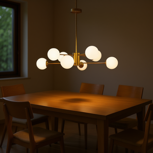 Lustre moderne en fer doré à 8 lumières avec abat-jour en verre blanc de 35 pouces pour salle à manger - Product Image 2