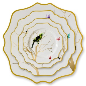 Hot Sale Cheap Ceramic Dinner Set <b>Dinnerware</b> with butterfly Design Royal Vajillas Ceramic Plates for Luxury Wedding Rental - Product Image 1