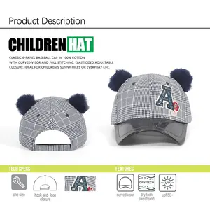 Sun Protection Adjustable Children Hat Baby Plush Ear Cap Customized Caps Embroidery Logo Toddler Kids 6 Panel A Frame Baseball