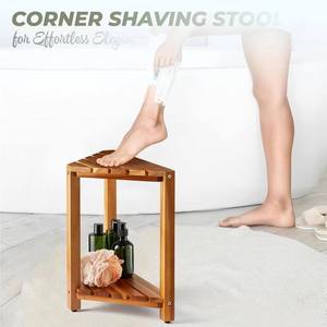 Kangyun Wooden <b>Shower</b> Stool 25.4x41.9x41.9cm With <b>Storage</b> <b>Rack</b> For Bathroom Use - Product Image 4