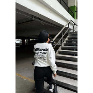 Sudadera con Capucha de Seda Blanca para Mujer, con Estampado en la Espalda, Técnica de Bordado, Larga, para Invierno, Talla Única - Product Image 1