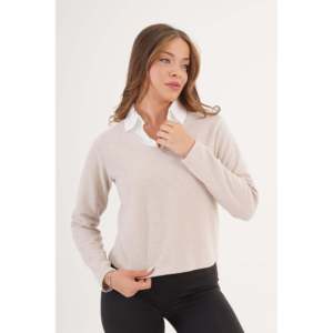 Blusa de Mujer al por Mayor, Adornada con Piedras, Cuello de Satén Asimétrico, Estampado a Cuadros, Corte Holgado, Tallas XS-XL, para Oficina, Temporada de Otoño - Product Image 3