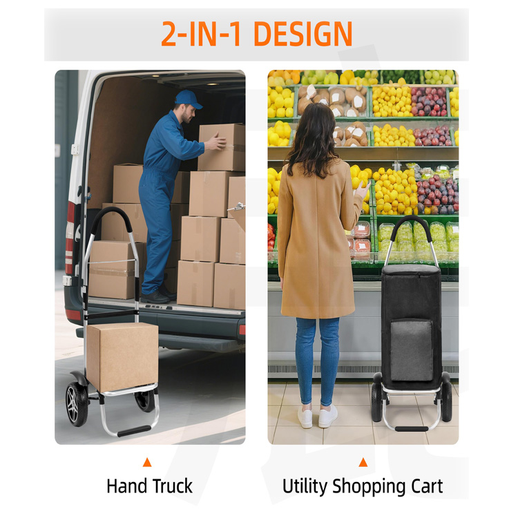 Heavy Duty Utility for Grocery Shopping 2 in 1 Foldable Shopping Cart Waterproof Collapsible Hand Truck with All-Terrain Wheels
