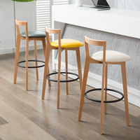 Chaise de bar moderne en bois massif avec assise et repose-pieds en PU pour îlot de cuisine, extérieur, salle de sport - Usage commercial - Vente chaude