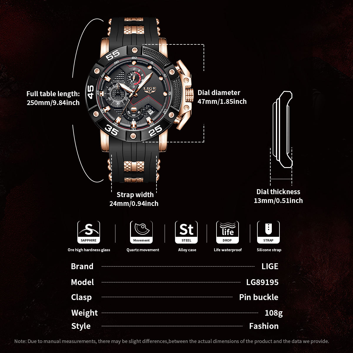 LIGE 89195 Men's Luxury Sport Quartz Watches Waterproof - Main Image