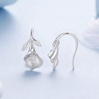 925 argent Sterling Calla Lily fleur crochet boucles d'oreilles pour femmes, brillant Zircon goutte fleur boucles d'oreilles cadeau de fête de mariage BSE1215