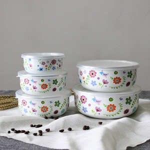 Fond rond forme Émail Stockage glace Bol Ensemble - Product Image 1