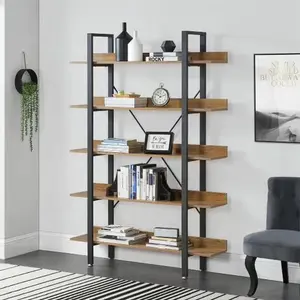 Estante de madera de 3 niveles moderno estante de metal estante de almacenamiento multiusos estante de exhibición para muebles de hogar-sala de estar