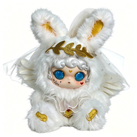 En stock, poupée en peluche Mengqi style ange sacré, voile blanc et bordure dorée, lapin en peluche, cadeau idéal pour les meilleurs amis