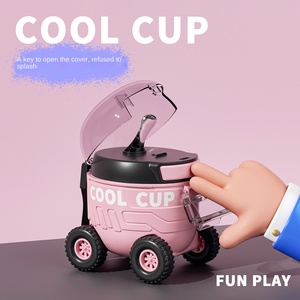Nuevo creativo de dibujos animados Mars Car, vaso de plástico ecológico para niños, viaje al aire libre, tapa de rebote portátil, tubo de succión, cordón, tetera - Product Image 4