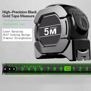 Cinta Métrica <span class=keywords><strong>de</strong></span> Acero <span class=keywords><strong>Fluorescente</strong></span> Negra y Dorada <span class=keywords><strong>de</strong></span> 5m, Cinta Métrica Reforzada <span class=keywords><strong>de</strong></span> 10m <span class=keywords><strong>de</strong></span> Acero Inoxidable <span class=keywords><strong>de</strong></span> Alta Precisión Resistente al Desgaste - Product Image 2