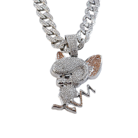 PD3116 Collier pendentif chat, chaîne maille cubaine 15mm, style mode serti de diamants, nouveau bijou en alliage plaqué or à motif dessin animé