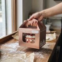 Caja Portátil Antigrasa para Postres con Asa y Ventana de PET, Cartón de Grado Alimenticio para Pasteles, Rollos, Repostería, Suministro al por Mayor para Panaderías