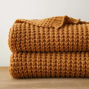 Orange Cable Knit Throw Blanket For Couch Sofa Chair Bed Home Decorative 50 X 60 Inch Throw Blankets