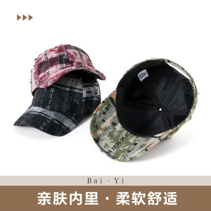 Casquette de baseball en velours à carreaux, tissu en coton respirant, protection solaire pour femmes, chapeau d'hiver - Product Image 4