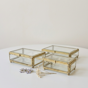 Boîtes de rangement pour bijoux décoratives en verre biseauté avec cadre en laiton de luxe moderne pour fabricants - Product Image 1