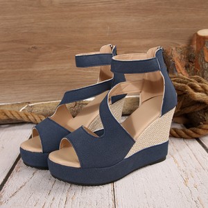 Nouvelles sandales compensées pour <span class=keywords><strong>femme</strong></span>, style rétro, à bout ouvert, épaisses et confortables, à talon haut, pour un look décontracté - Product Image 1