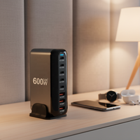 Nouveau modèle 2025 5C3A 600W GAN PD Chargeur USB C, Bloc de charge rapide 8 ports Type C, Hub de charge rapide, Adaptateur de chargeur pour ordinateur portable PD 3.1 140W