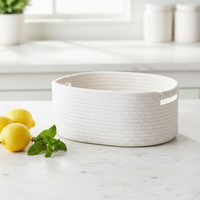 Panier de rangement pliable ovale en corde de coton, moderne et simple, avec poignées - Organisateur écologique et durable pour collations et articles divers