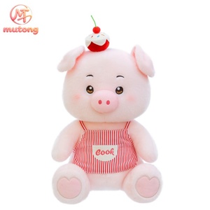 Peluche <span class=keywords><strong>de</strong></span> cerdo Chef, muñeco <span class=keywords><strong>de</strong></span> peluche <span class=keywords><strong>de</strong></span> animal rosa al por mayor, cerdito con delantal a rayas, regalo reconfortante para niños, decoración para el hogar y dormitorio, cumpleaños - Product Image 1