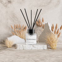 Diffuseur d'huiles essentielles décoratif rond en verre avec bâtonnets fins en fibre noire, parfum continu sans flamme pour hôtels