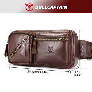 BULLCAPTAIN Bolso de Hombre Vintage de Cuero Genuino con Cierre, Impermeable, en Forma de Barril, para Deportes al Aire Libre, Casual, Multifuncional, para Correr - Product Image 6