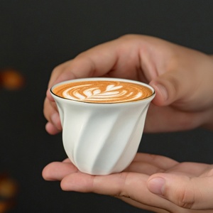 Ensemble de tasses à café arabes de 70 ml avec bordure dorée, tasses à café turques en céramique torsadée, tasses à Qahwa Cawa du Moyen-Orient, tasses à Demitasse - Product Image 1