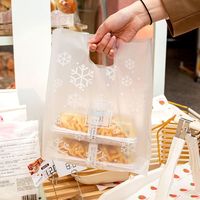 Sac cadeau en plastique transparent givré jetable avec poignée découpée, impression de logo personnalisée pour boulangerie et supermarché